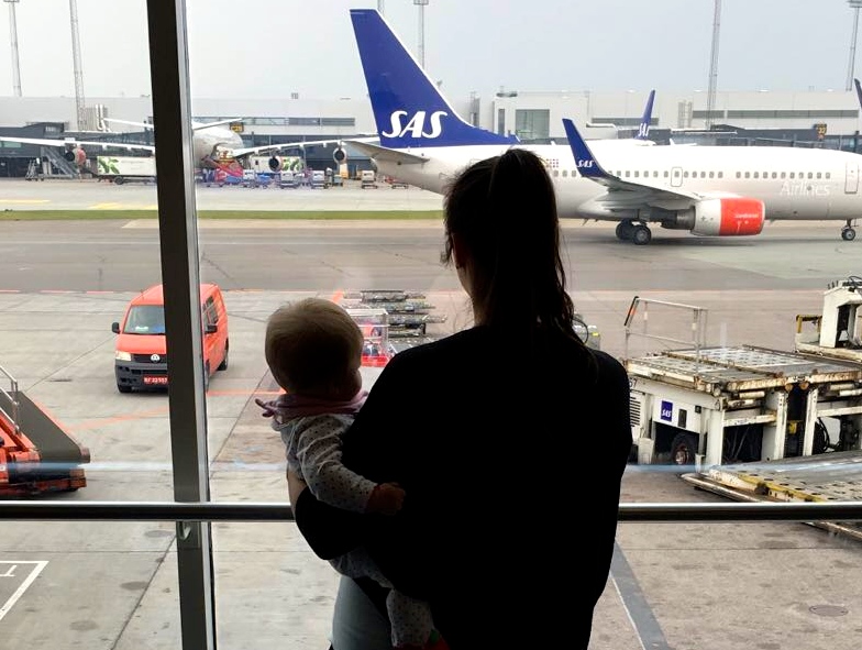 erica-nala-copenhagen-airport how to fly with a baby
